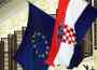 Flags of Croatia and the European Union are seen on the government's building in Zagreb
